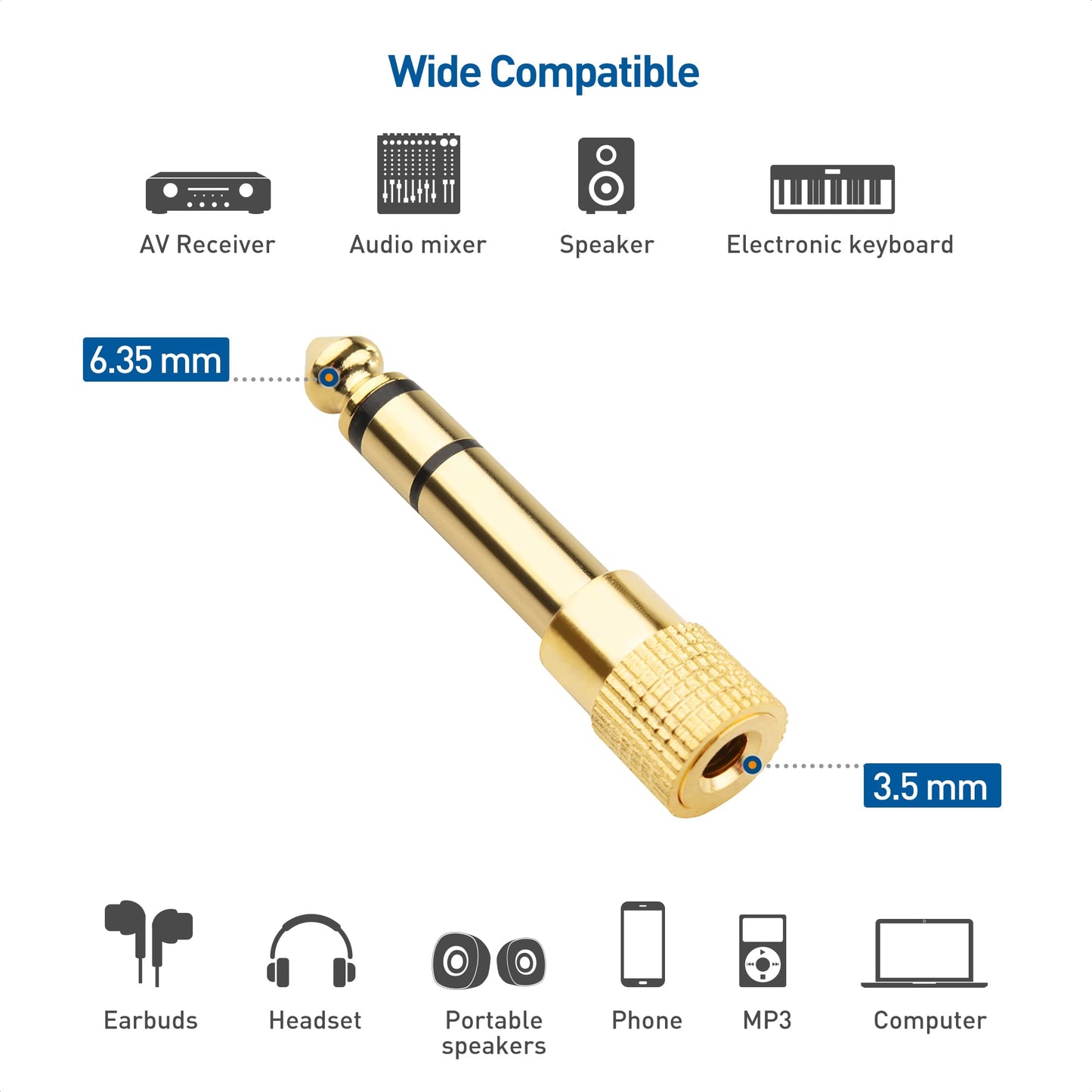 Cable Matters 5-Pack 1/4 to 1/8 Headphone Adapter, 6.35mm to 3.5mm Adapter Male to Female, Gold Plated Stereo Headphone 3.5mm to 1/4 Adapter