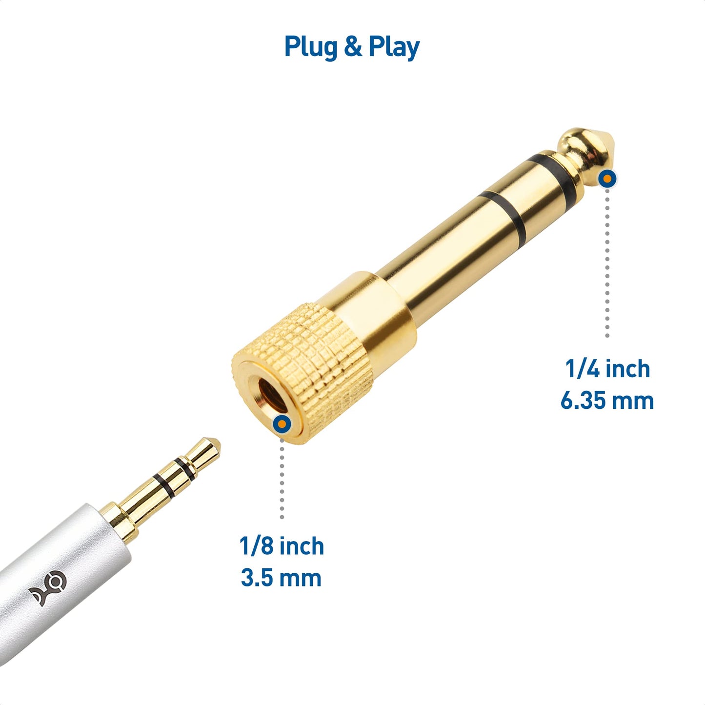 Cable Matters 5-Pack 1/4 to 1/8 Headphone Adapter, 6.35mm to 3.5mm Adapter Male to Female, Gold Plated Stereo Headphone 3.5mm to 1/4 Adapter